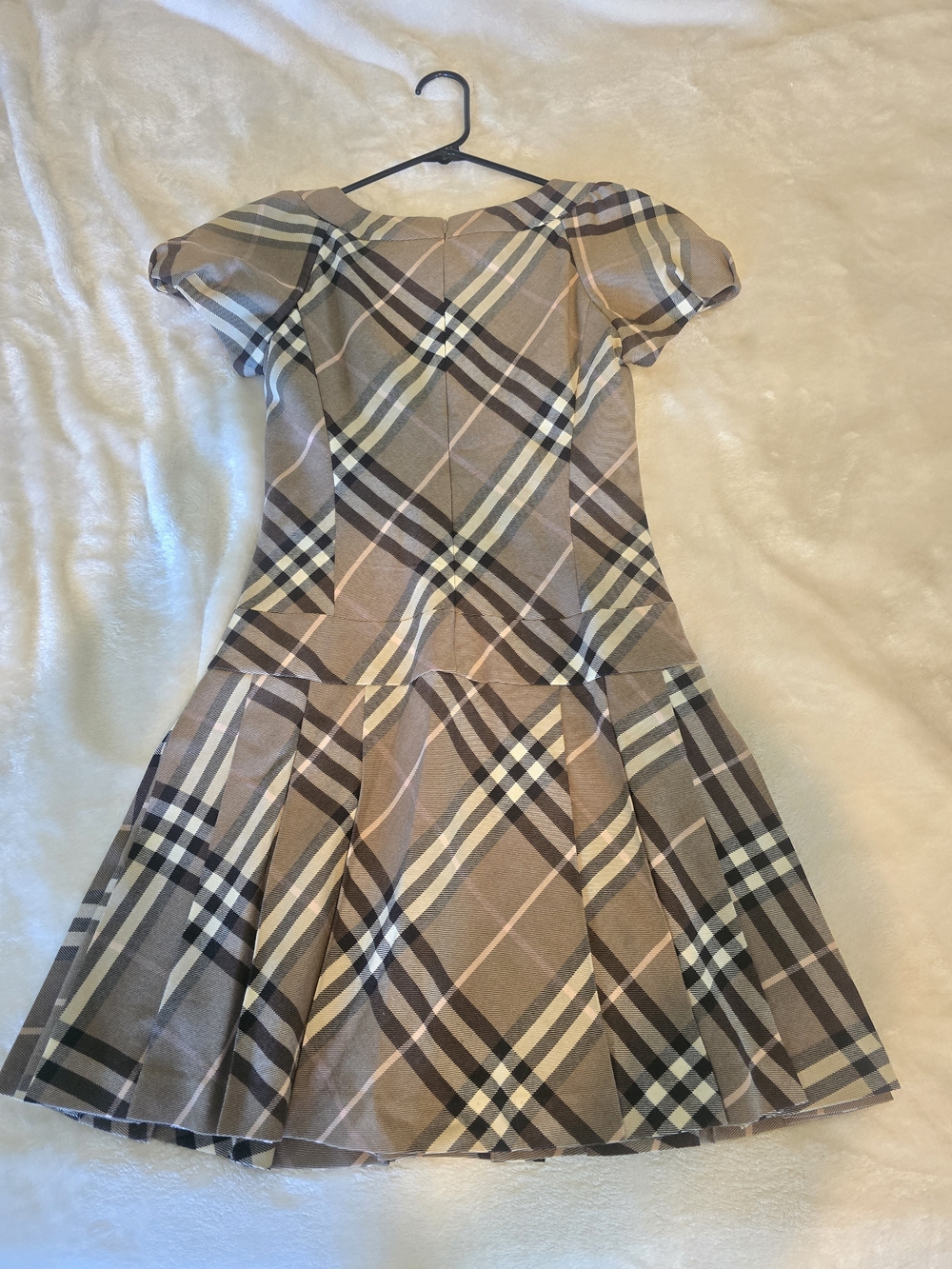 Authentic Burberry Brown Plaid Fit-and-Flare Wool Dress Classic Blue Label Dress - Picture 8 of 13